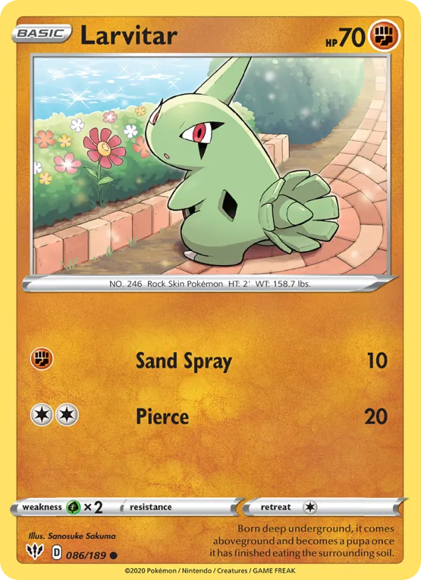 Larvitar 86/189  - Reverse Holofoil SWSH03 Darkness Ablaze - Common