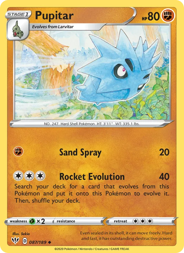 Pupitar 87/189  - Reverse Holofoil SWSH03 Darkness Ablaze - Uncommon