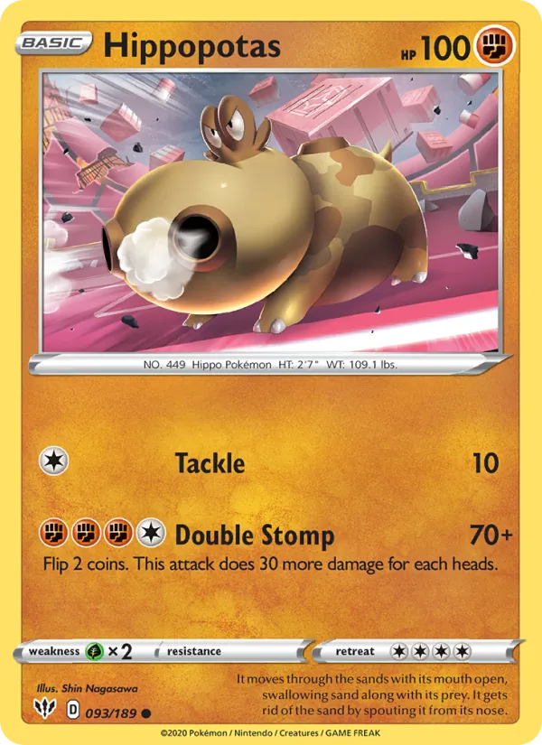Hippopotas 93/189  - Reverse Holofoil SWSH03 Darkness Ablaze - Common
