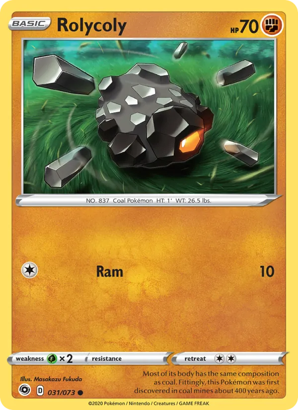Rolycoly 31/73  - Reverse Holofoil Champion's Path - Common