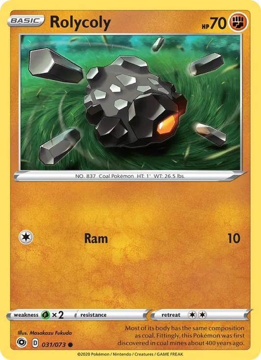 Rolycoly 31/73  - Reverse Holofoil Champion's Path - Common