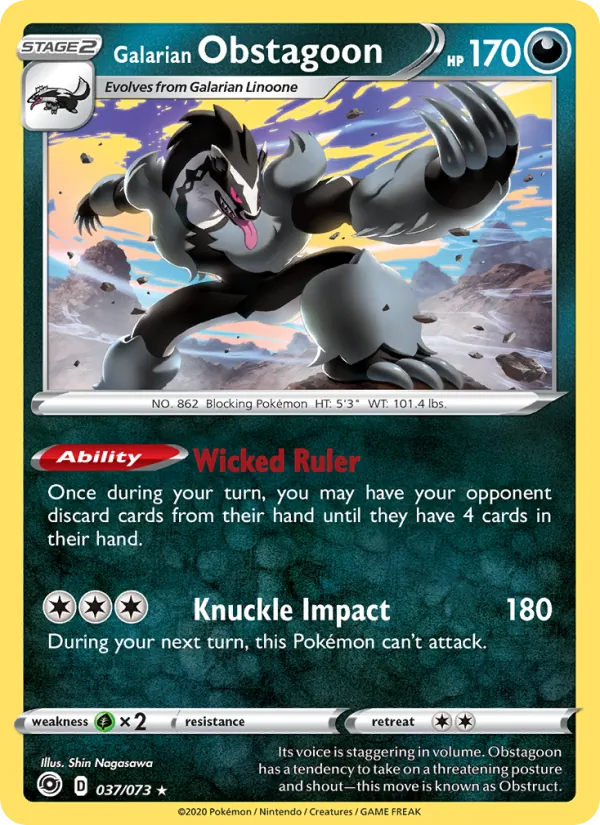 Galarian Obstagoon 37/73  - Holofoil Champion's Path - Holo Rare