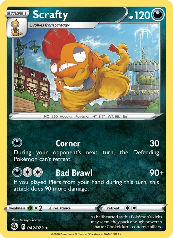 Scrafty 42/73  - Reverse Holofoil Champion's Path - Holo Rare