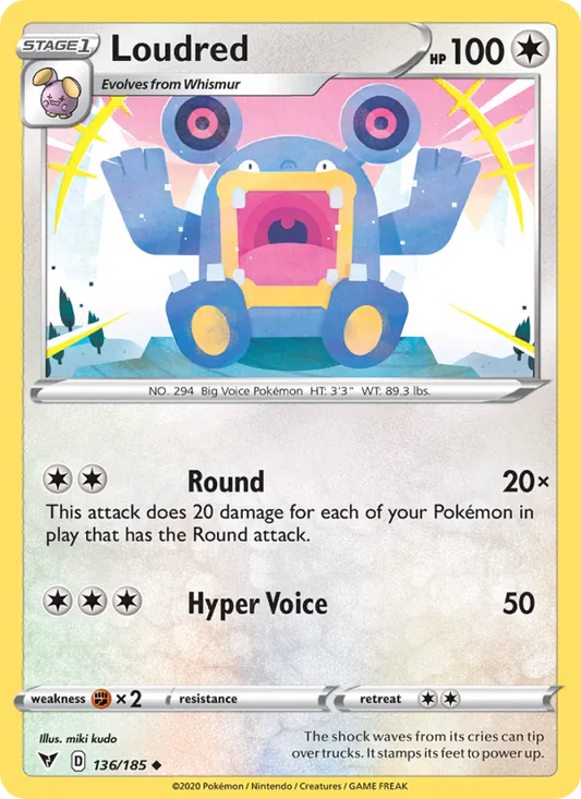 Loudred 136/185  - Reverse Holofoil SWSH04 Vivid Voltage - Uncommon