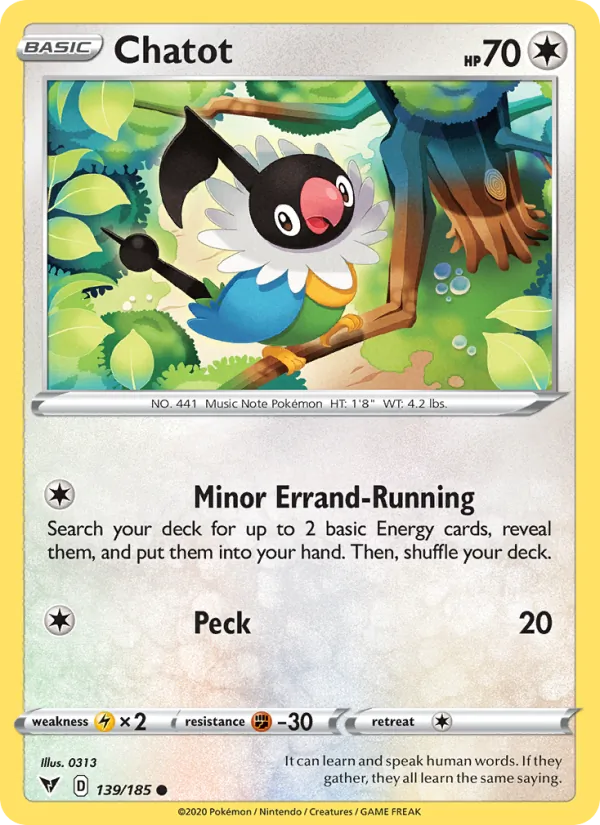Chatot 139/185  - Reverse Holofoil SWSH04 Vivid Voltage - Common