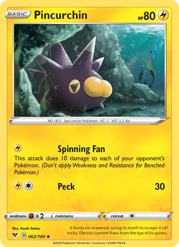 Pincurchin 62/185  - Reverse Holofoil SWSH04 Vivid Voltage - Uncommon