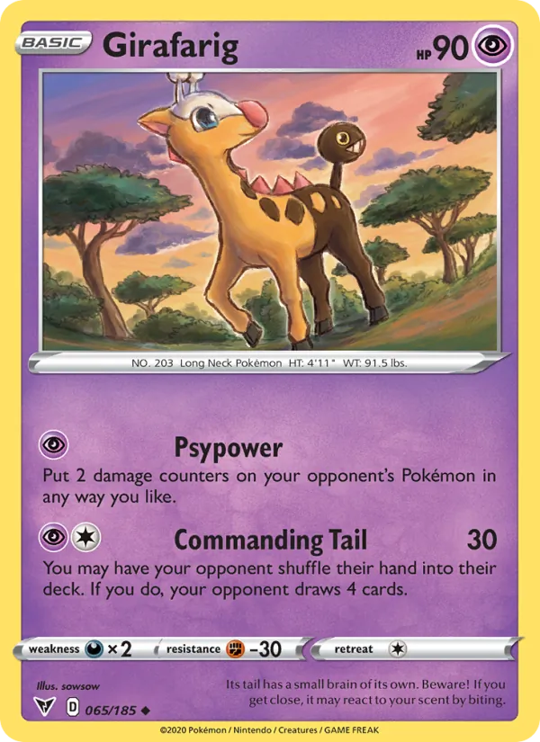 Girafarig 65/185  - Reverse Holofoil SWSH04 Vivid Voltage - Uncommon
