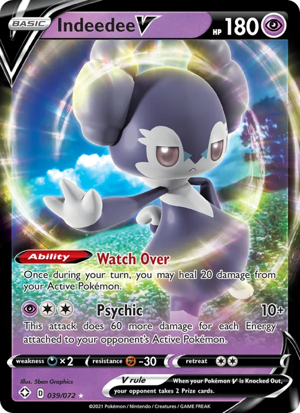 Indeedee V 39/72  - Holofoil Shining Fates - Holo Rare V