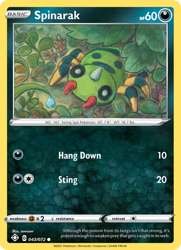 Spinarak 43/72  - Reverse Holofoil Shining Fates - Common