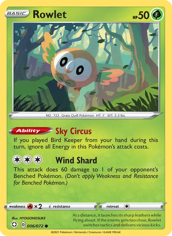Rowlet 6/72  - Reverse Holofoil Shining Fates - Common
