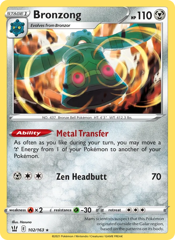 Bronzong 102/163  - Reverse Holofoil SWSH05 Battle Styles - Holo Rare
