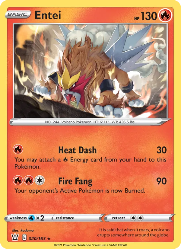Entei 20/163  - Reverse Holofoil SWSH05 Battle Styles - Holo Rare