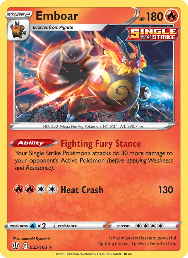 Emboar 25/163  - Holofoil SWSH05 Battle Styles - Holo Rare