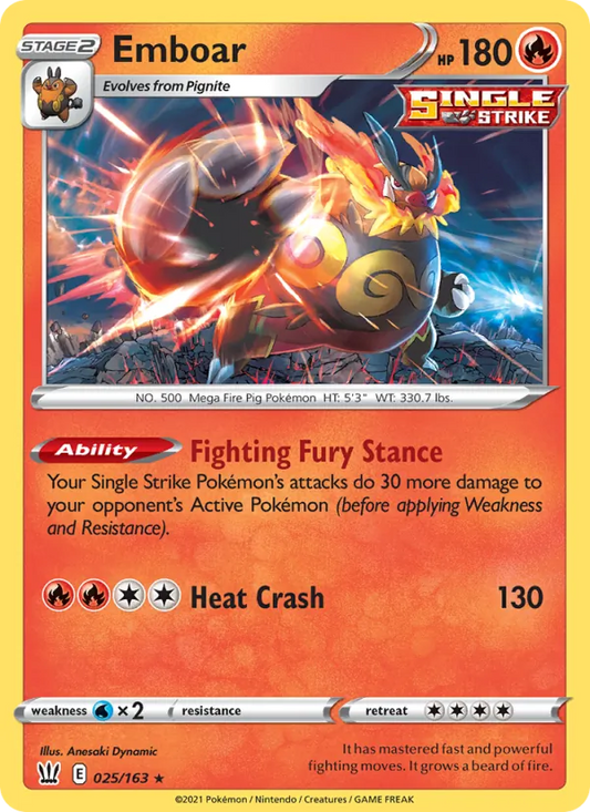 Emboar 25/163  - Holofoil SWSH05 Battle Styles - Holo Rare