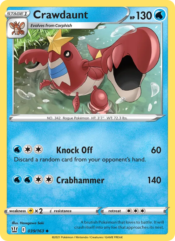 Crawdaunt 39/163  - Reverse Holofoil SWSH05 Battle Styles - Uncommon