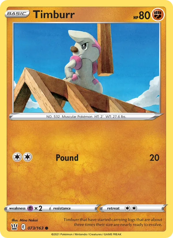 Timburr 73/163  - Reverse Holofoil SWSH05 Battle Styles - Common