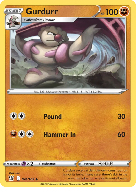 Gurdurr 74/163  - Reverse Holofoil SWSH05 Battle Styles - Uncommon
