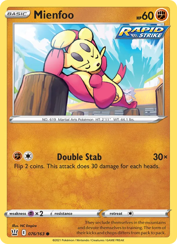 Mienfoo 76/163  - Reverse Holofoil SWSH05 Battle Styles - Common