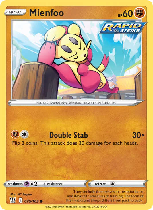 Mienfoo 76/163  - Reverse Holofoil SWSH05 Battle Styles - Common