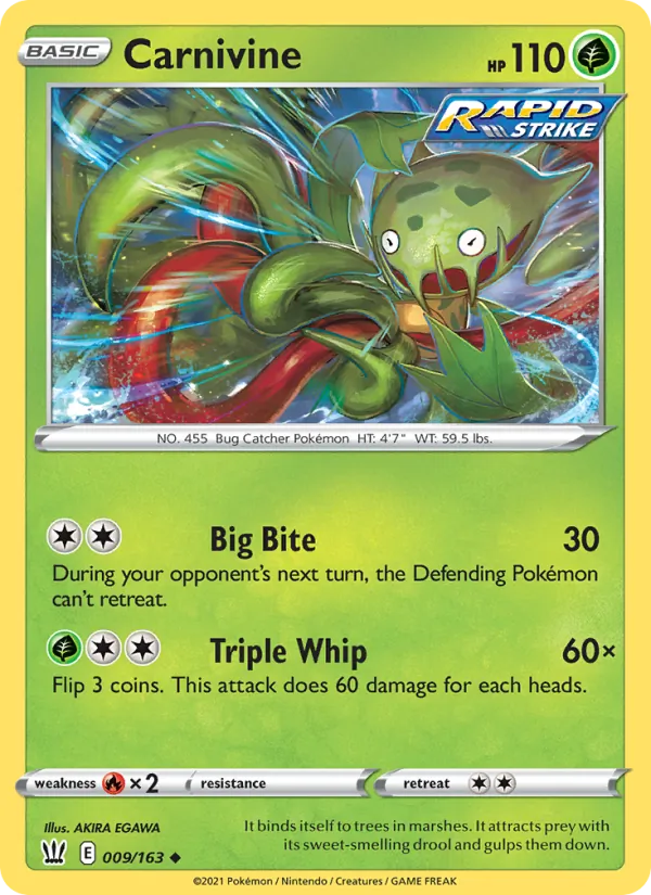 Carnivine 9/163  - Reverse Holofoil SWSH05 Battle Styles - Uncommon