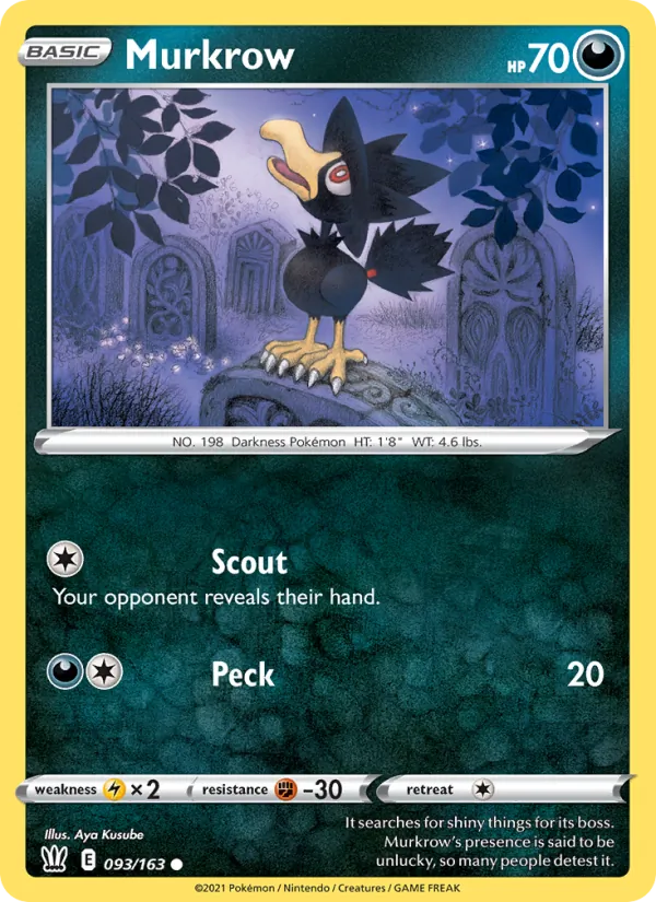 Murkrow 93/163  - Reverse Holofoil SWSH05 Battle Styles - Common