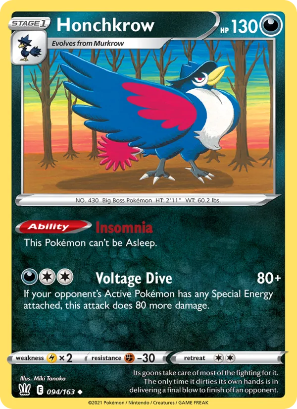 Honchkrow 94/163  - Reverse Holofoil SWSH05 Battle Styles - Uncommon