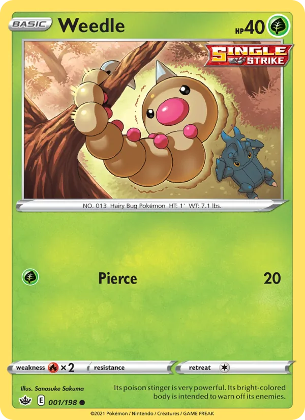 Weedle 1/198  - Reverse Holofoil SWSH06 Chilling Reign - Common