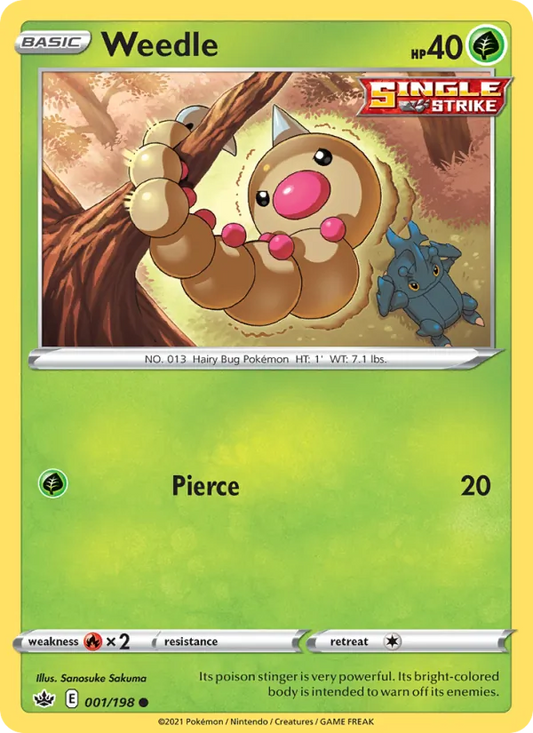 Weedle 1/198  - Reverse Holofoil SWSH06 Chilling Reign - Common