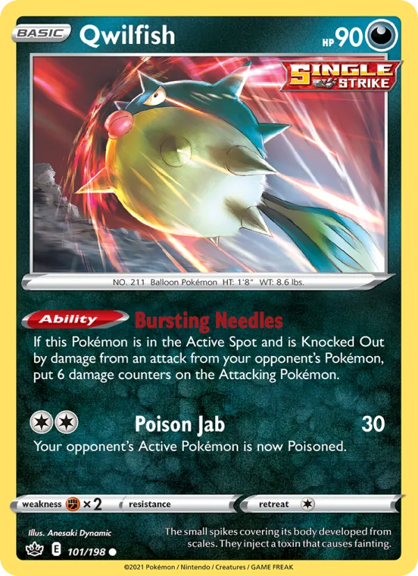 Qwilfish 101/198  - Reverse Holofoil SWSH06 Chilling Reign - Common