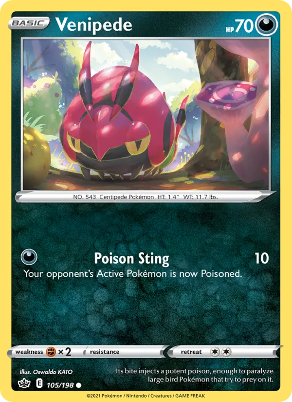 Venipede 105/198  - Reverse Holofoil SWSH06 Chilling Reign - Common