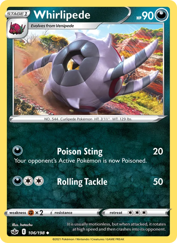 Whirlipede 106/198  - Reverse Holofoil SWSH06 Chilling Reign - Uncommon