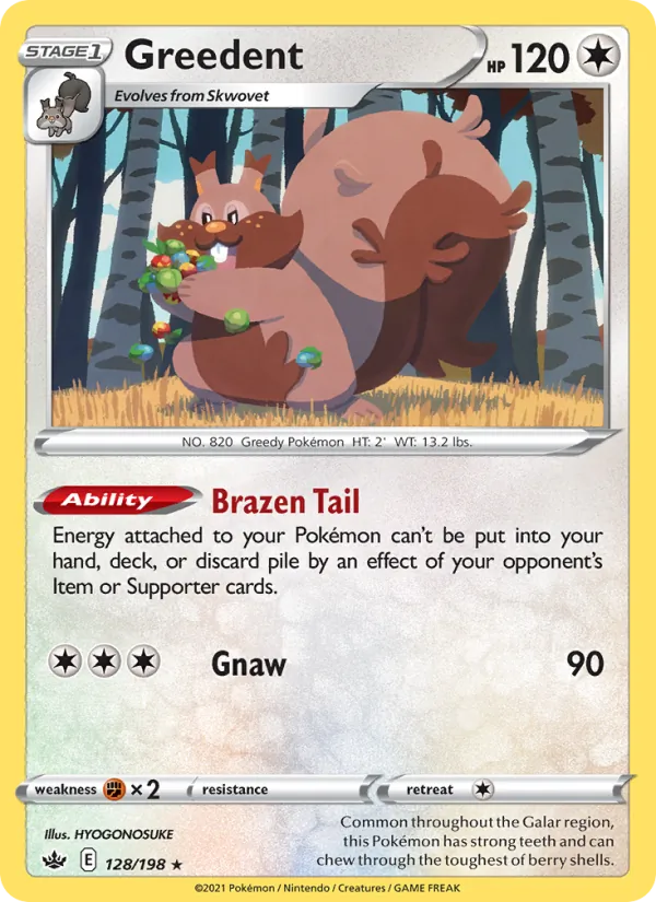 Greedent 128/198  - Reverse Holofoil SWSH06 Chilling Reign - Holo Rare