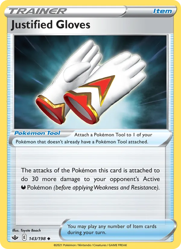Justified Gloves 143/198  - Reverse Holofoil SWSH06 Chilling Reign - Uncommon