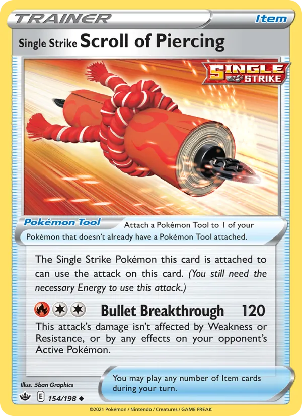 Single Strike Scroll of Piercing 154/198  - Reverse Holofoil SWSH06 Chilling Reign - Uncommon