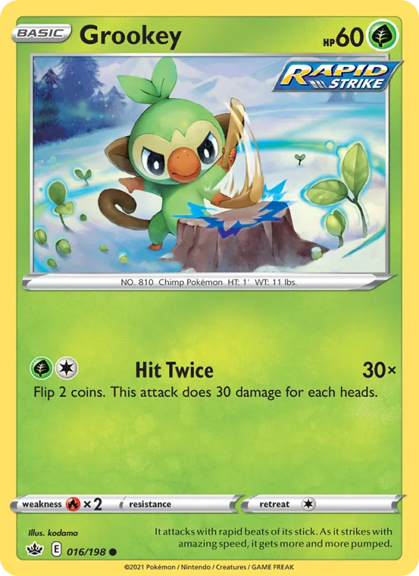 Grookey 16/198  - Reverse Holofoil SWSH06 Chilling Reign - Common