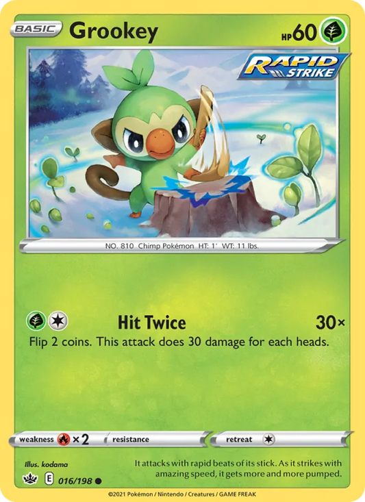 Grookey 16/198  - Reverse Holofoil SWSH06 Chilling Reign - Common