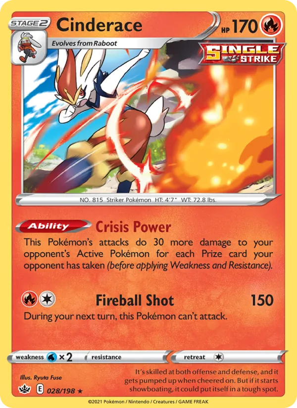 Cinderace 28/198  - Reverse Holofoil SWSH06 Chilling Reign - Holo Rare