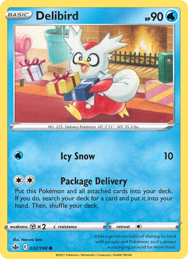 Delibird 32/198  - Reverse Holofoil SWSH06 Chilling Reign - Common