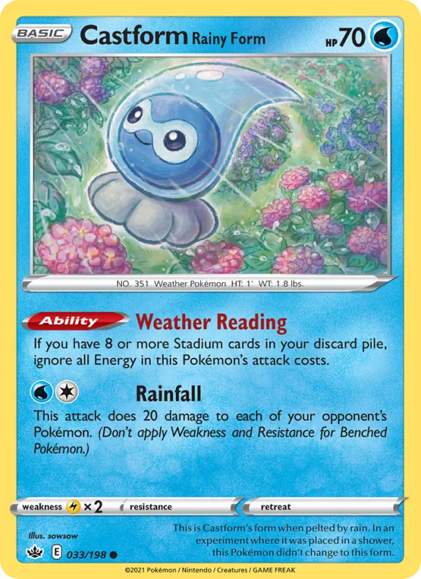 Castform Rainy Form 33/198  - Reverse Holofoil SWSH06 Chilling Reign - Common
