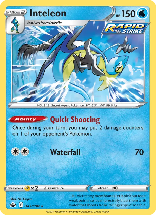 Inteleon 43/198  - Holofoil SWSH06 Chilling Reign - Holo Rare