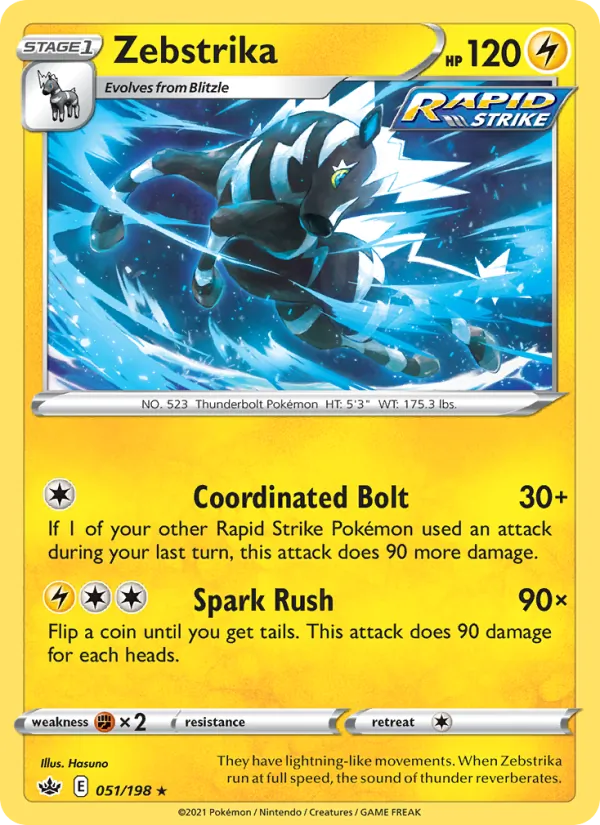 Zebstrika 51/198  - Reverse Holofoil SWSH06 Chilling Reign - Rare