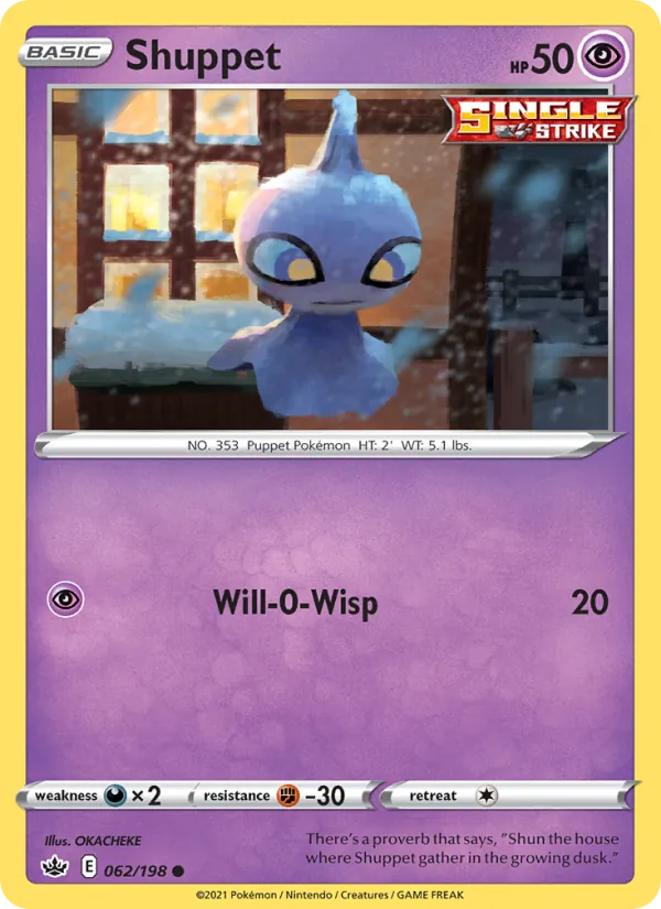 Shuppet 62/198  - Reverse Holofoil SWSH06 Chilling Reign - Common