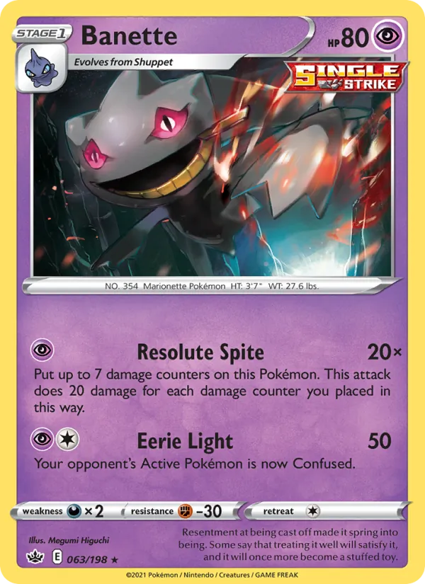 Banette 63/198  - Reverse Holofoil SWSH06 Chilling Reign - Rare
