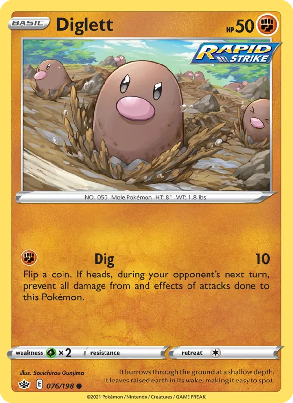 Diglett 76/198  - Reverse Holofoil SWSH06 Chilling Reign - Common