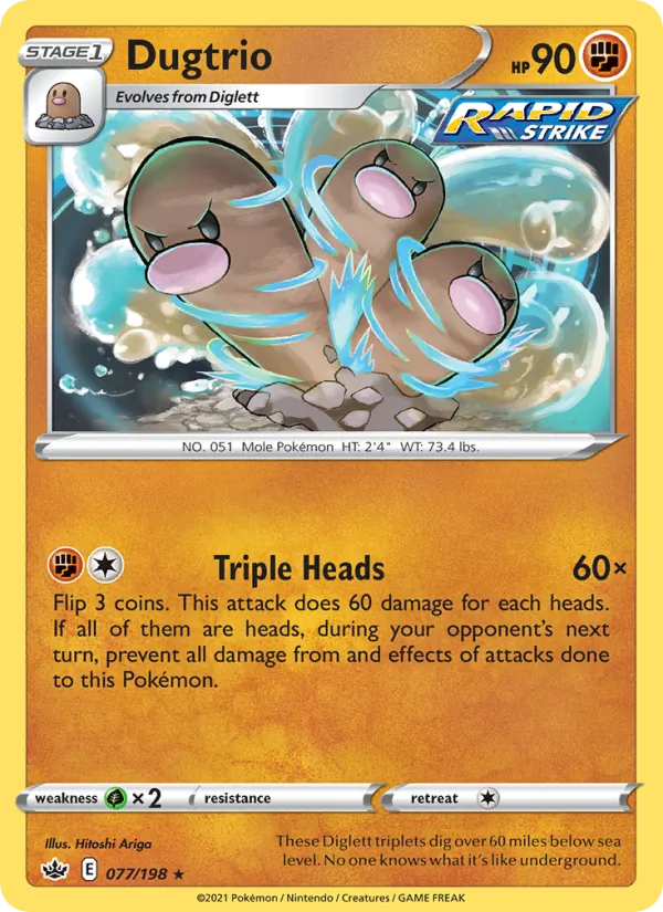 Dugtrio 77/198  - Reverse Holofoil SWSH06 Chilling Reign - Rare