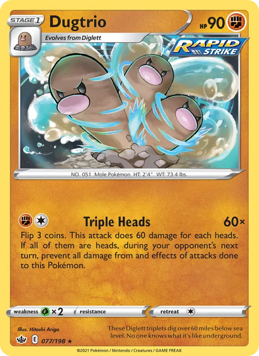 Dugtrio 77/198  - Reverse Holofoil SWSH06 Chilling Reign - Rare