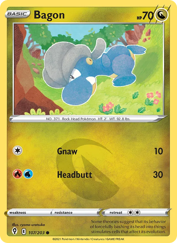 Bagon 107/203  - Reverse Holofoil SWSH07 Evolving Skies - Common