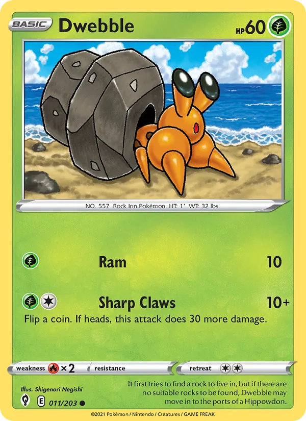 Dwebble 11/203  - Reverse Holofoil SWSH07 Evolving Skies - Common