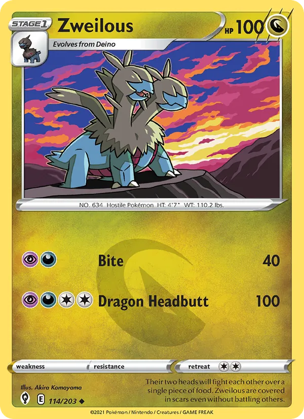 Zweilous 114/203  - Reverse Holofoil SWSH07 Evolving Skies - Uncommon