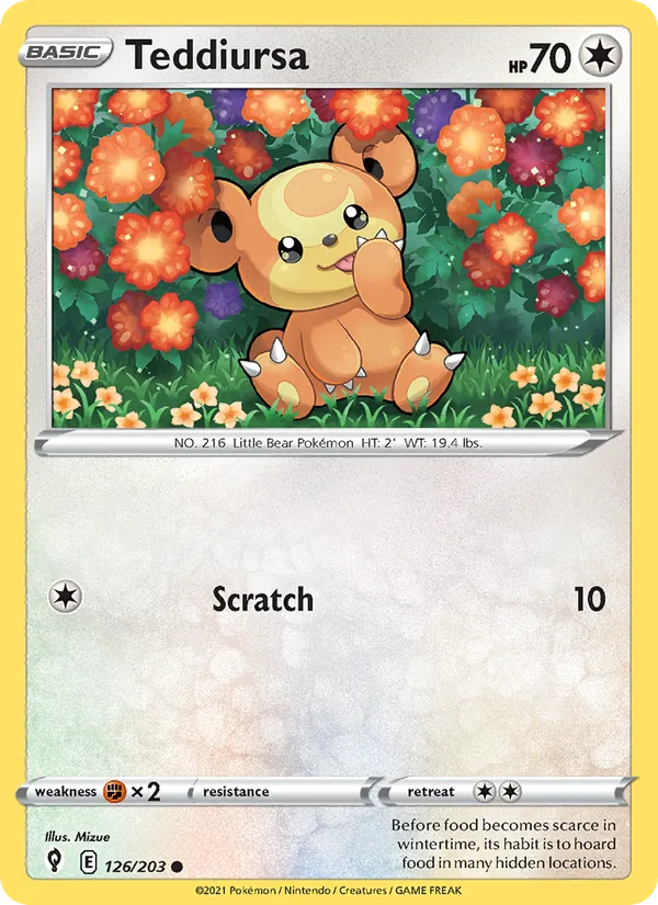 Teddiursa 126/203  - Reverse Holofoil SWSH07 Evolving Skies - Common